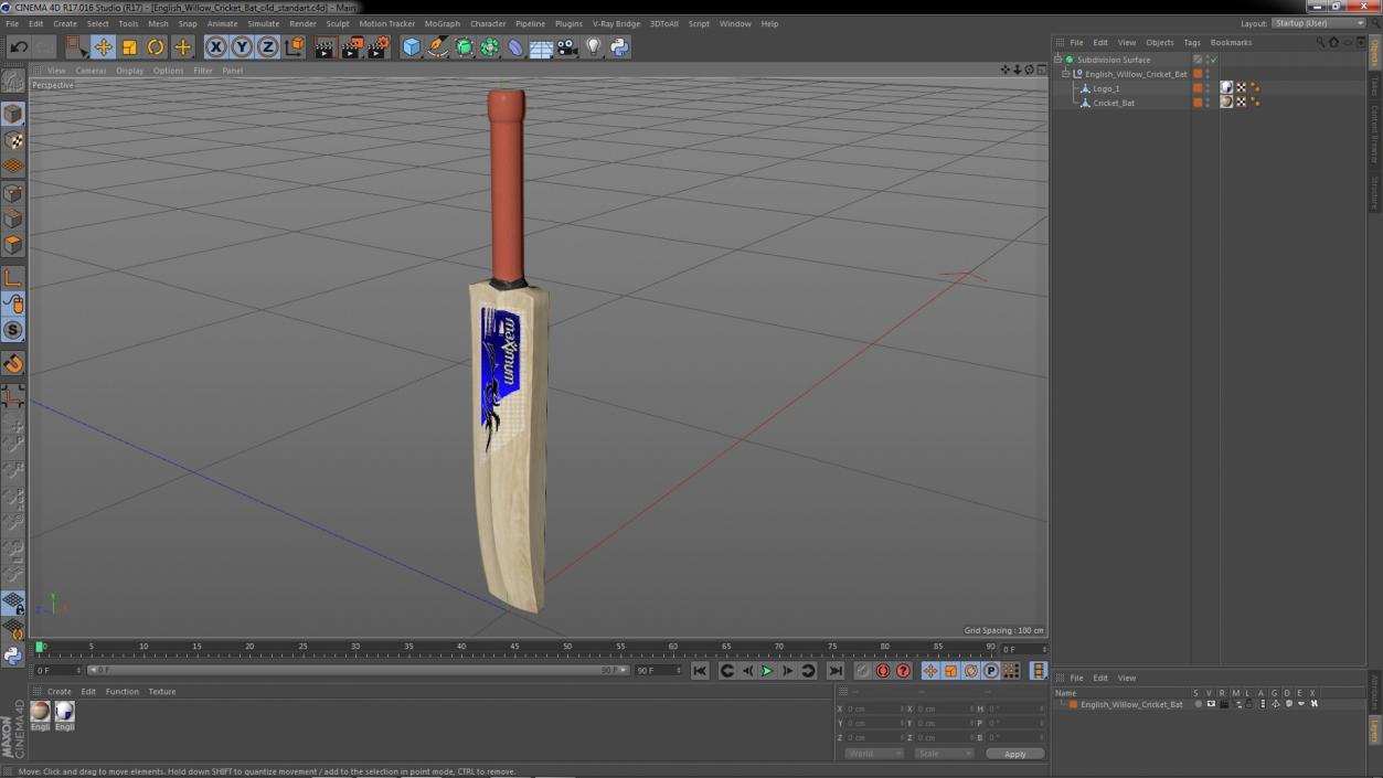 3D English Willow Cricket Bat