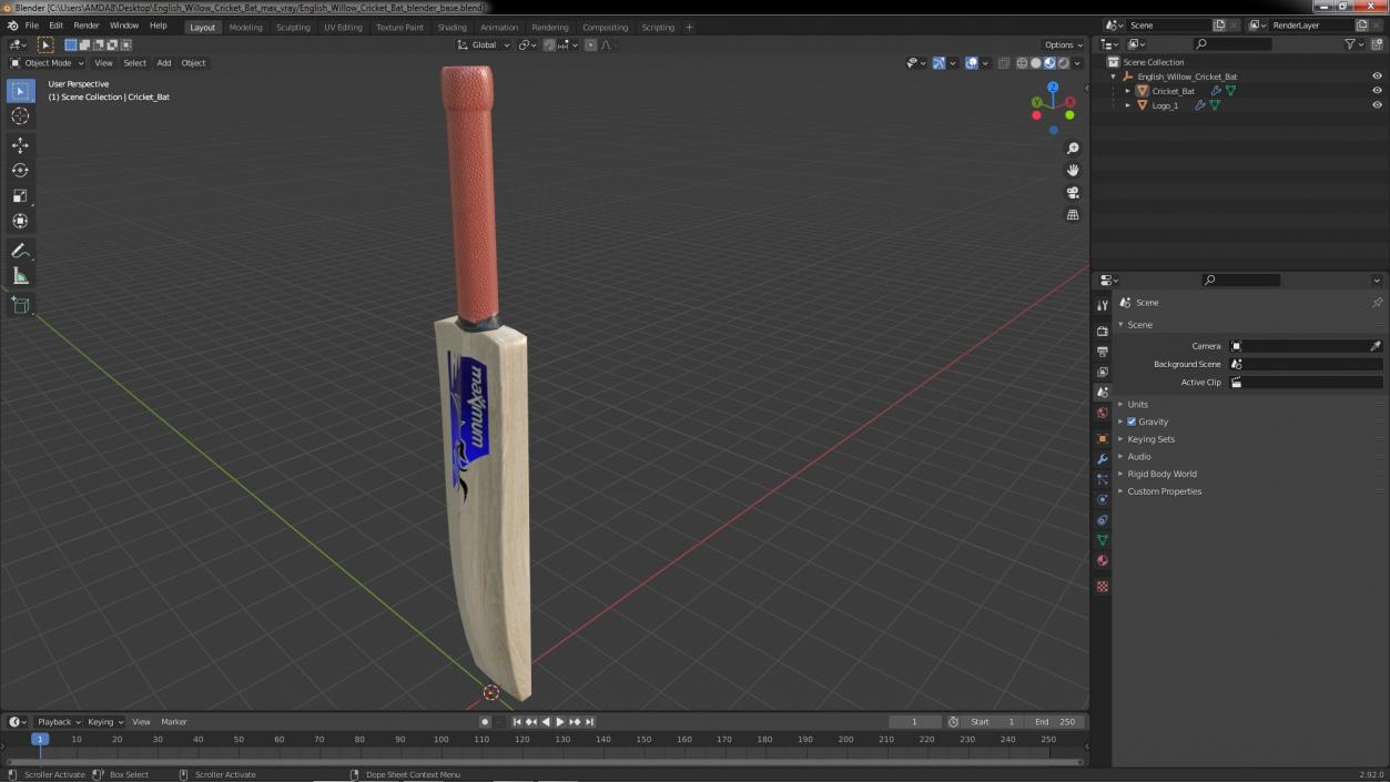 3D English Willow Cricket Bat