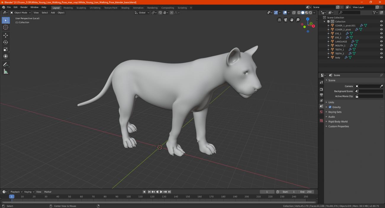 White Young Lion Walking Pose 3D model