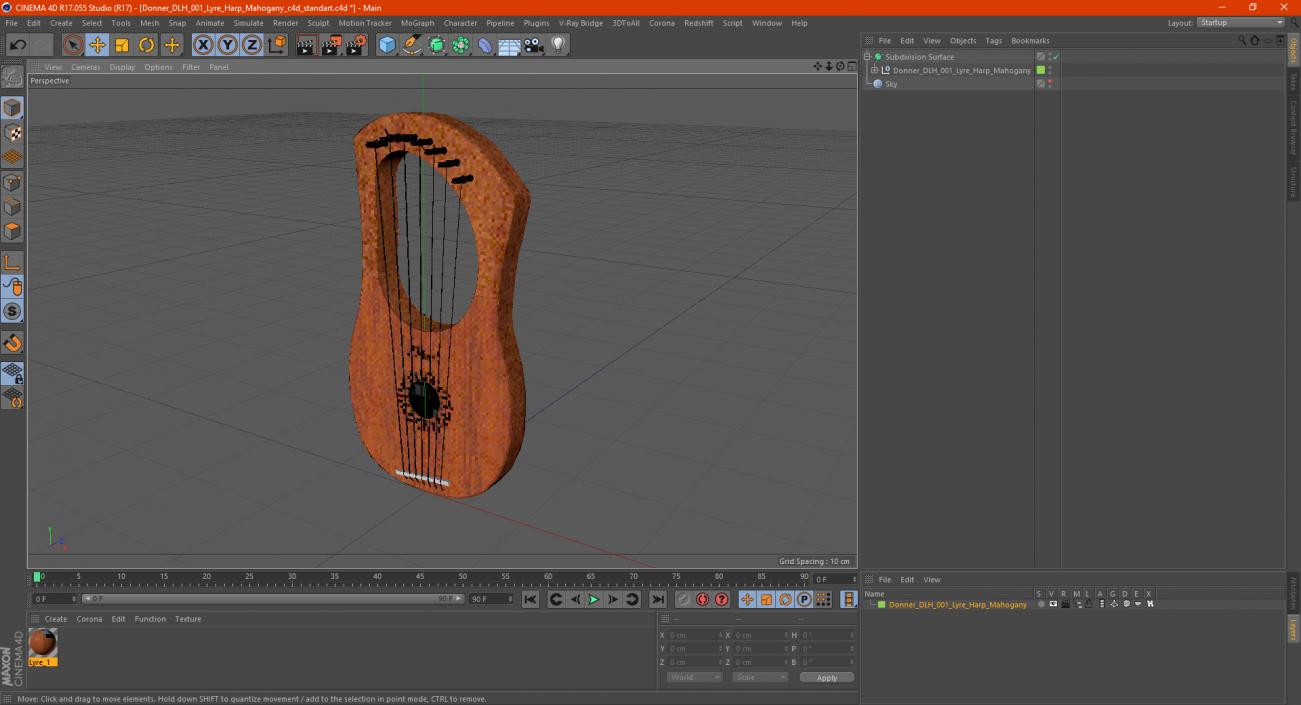 3D Donner DLH 001 Lyre Harp Mahogany model