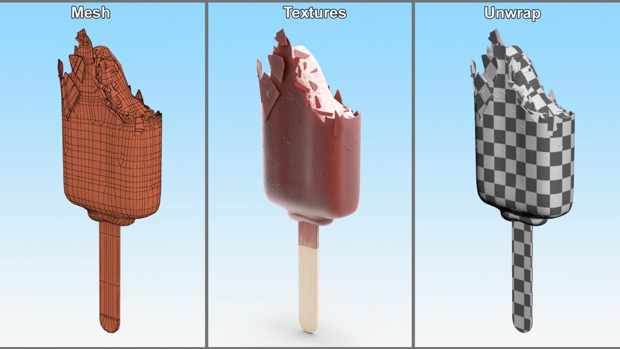 3D model Half of Strawberry Ice Cream Chocolate Covered Bar