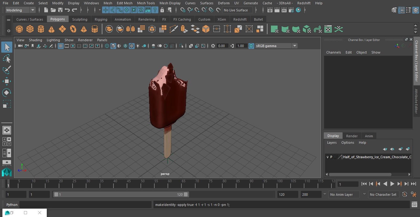 3D model Half of Strawberry Ice Cream Chocolate Covered Bar