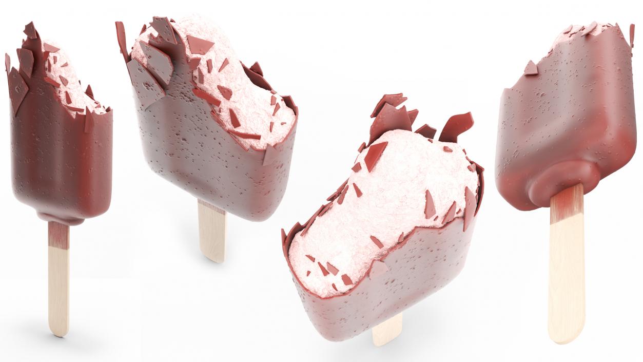 3D model Half of Strawberry Ice Cream Chocolate Covered Bar