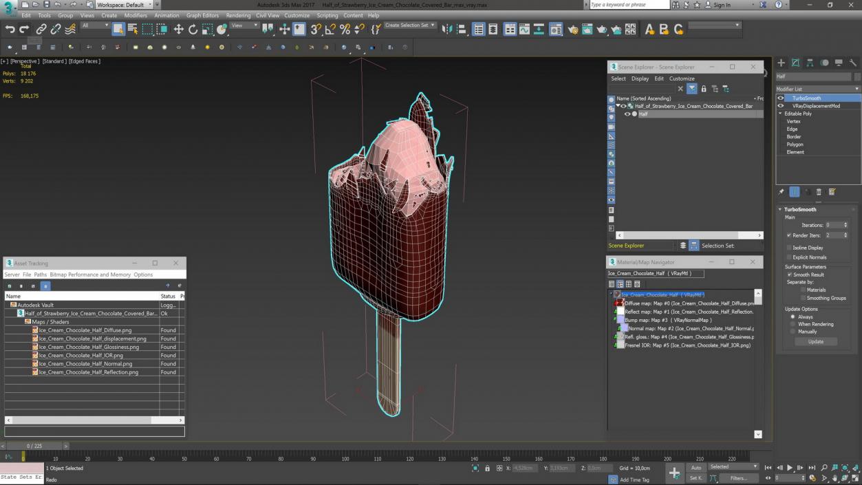 3D model Half of Strawberry Ice Cream Chocolate Covered Bar