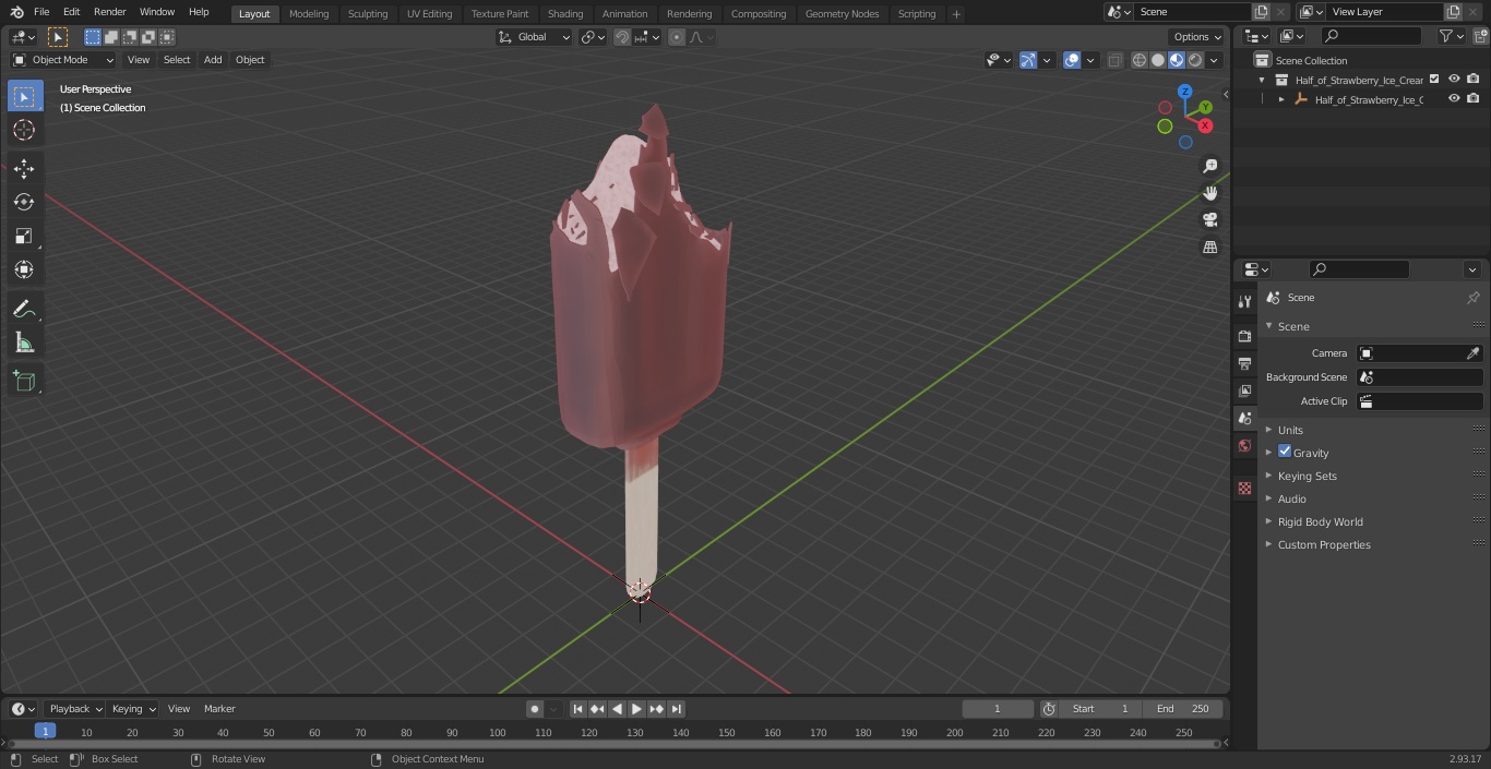 3D model Half of Strawberry Ice Cream Chocolate Covered Bar