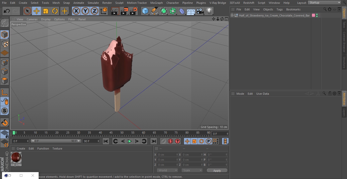 3D model Half of Strawberry Ice Cream Chocolate Covered Bar