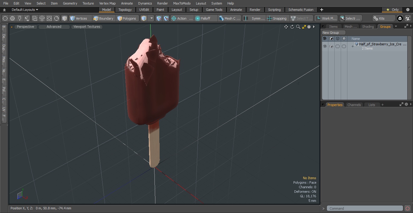 3D model Half of Strawberry Ice Cream Chocolate Covered Bar