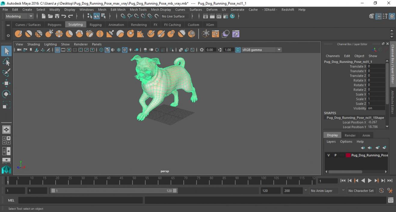 3D model Pug Dog Running Pose