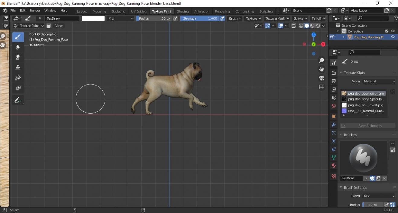 3D model Pug Dog Running Pose