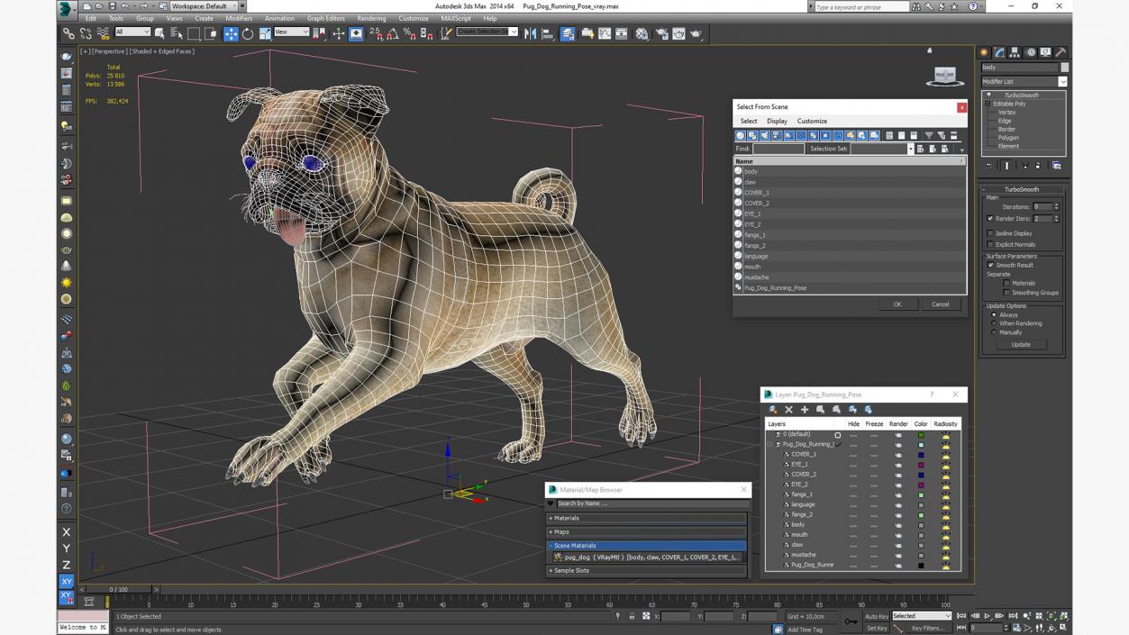 3D model Pug Dog Running Pose