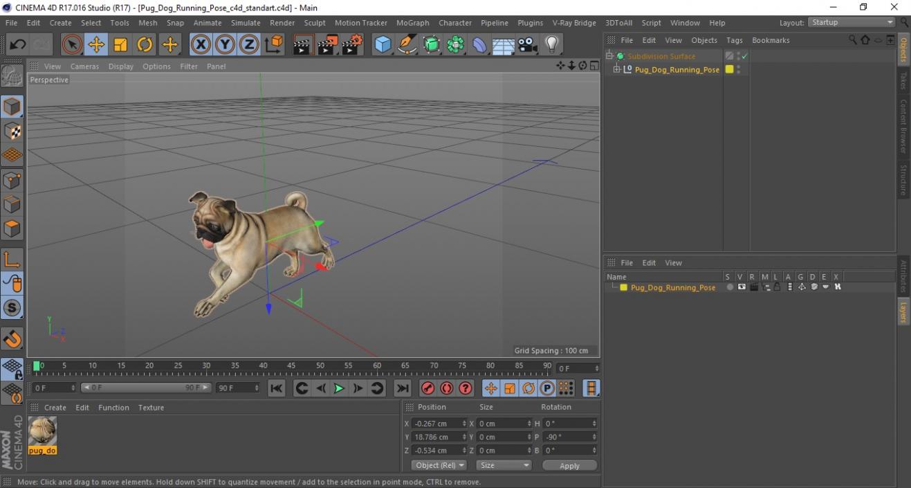 3D model Pug Dog Running Pose