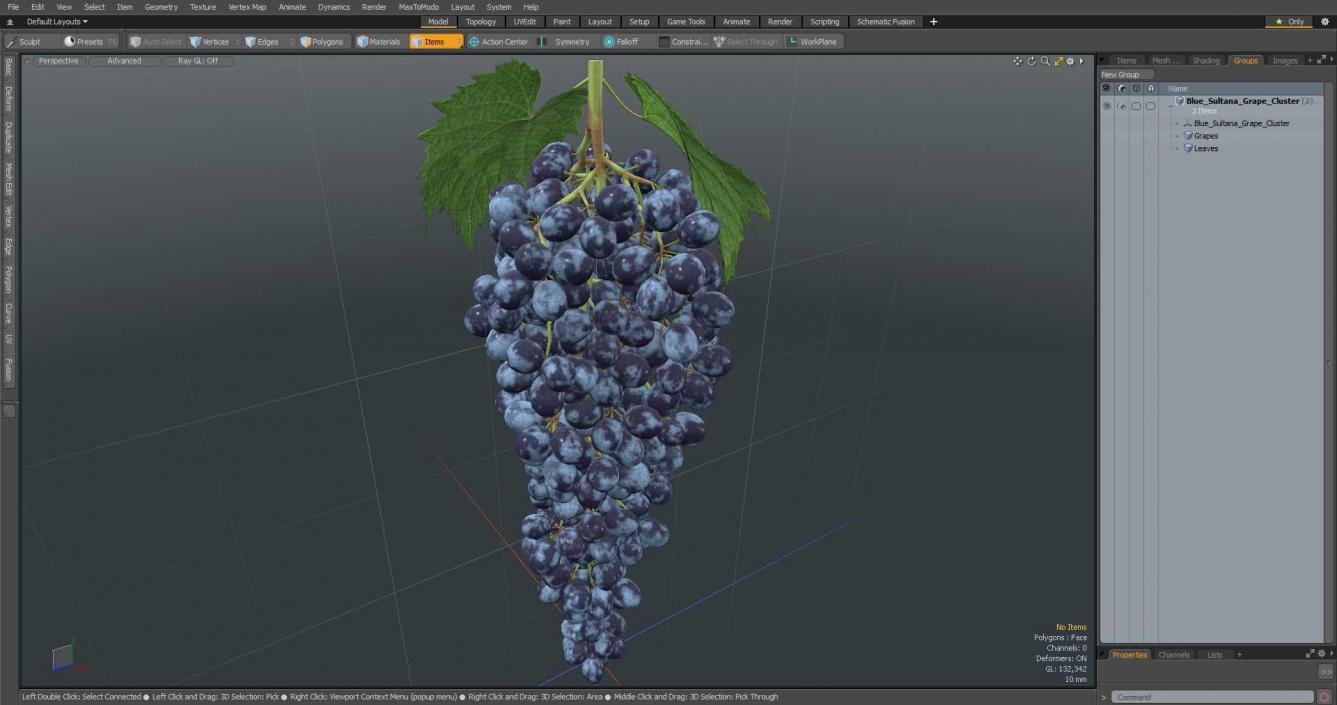 3D Blue Sultana Grape Cluster