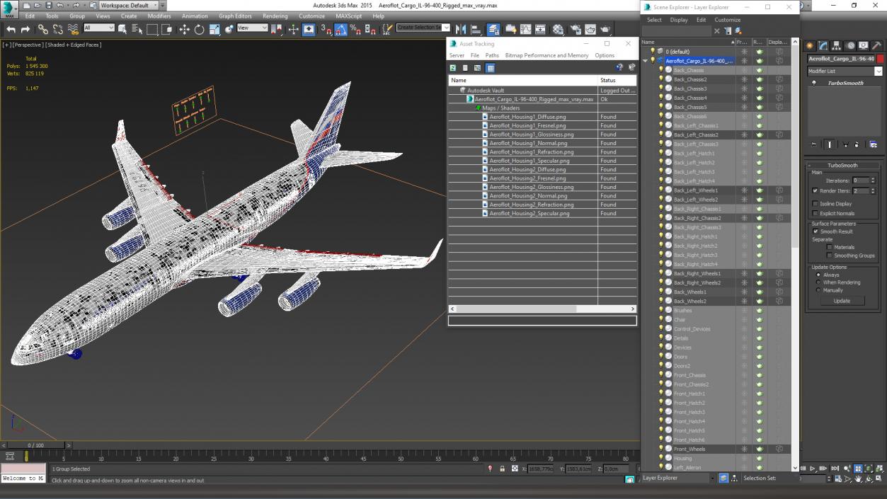 3D Aeroflot Cargo IL-96-400 Rigged