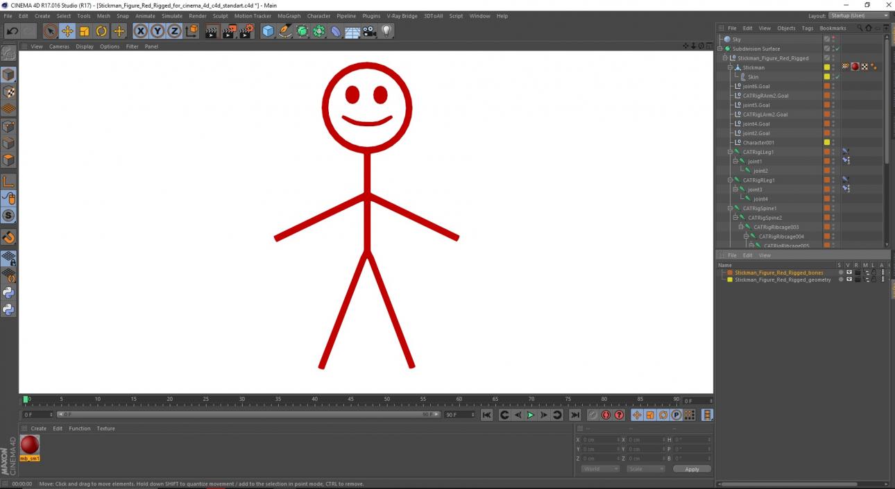 3D model Stickman Figure Red Rigged for Cinema 4D