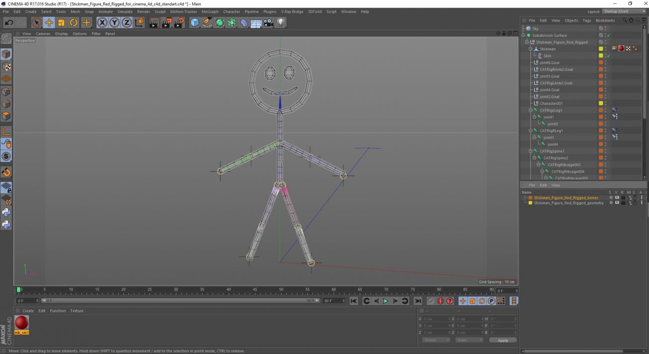 3D model Stickman Figure Red Rigged for Cinema 4D