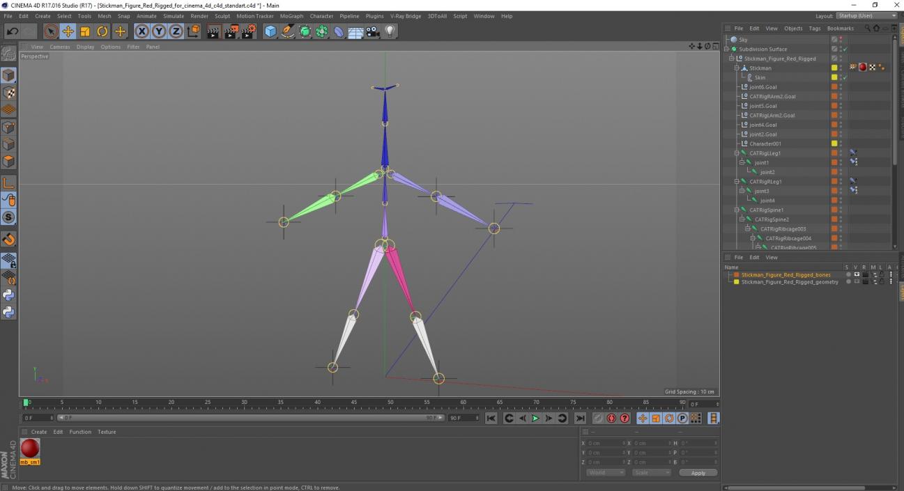 3D model Stickman Figure Red Rigged for Cinema 4D