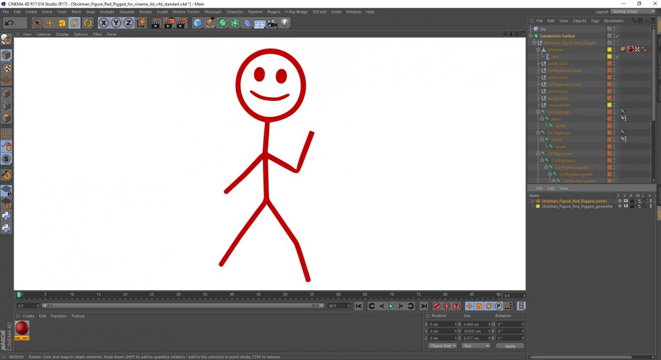 3D model Stickman Figure Red Rigged for Cinema 4D