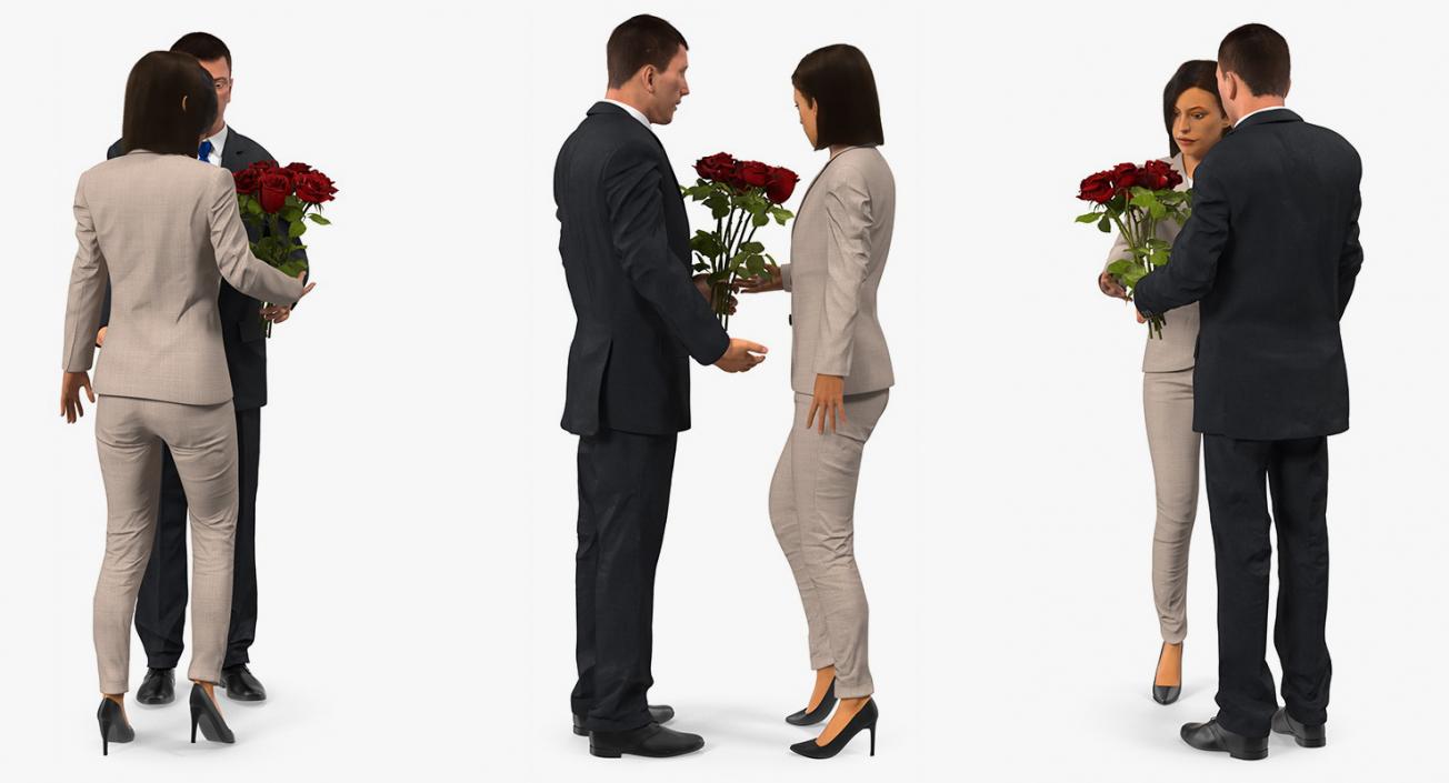 3D Rigged Man and Woman With Roses