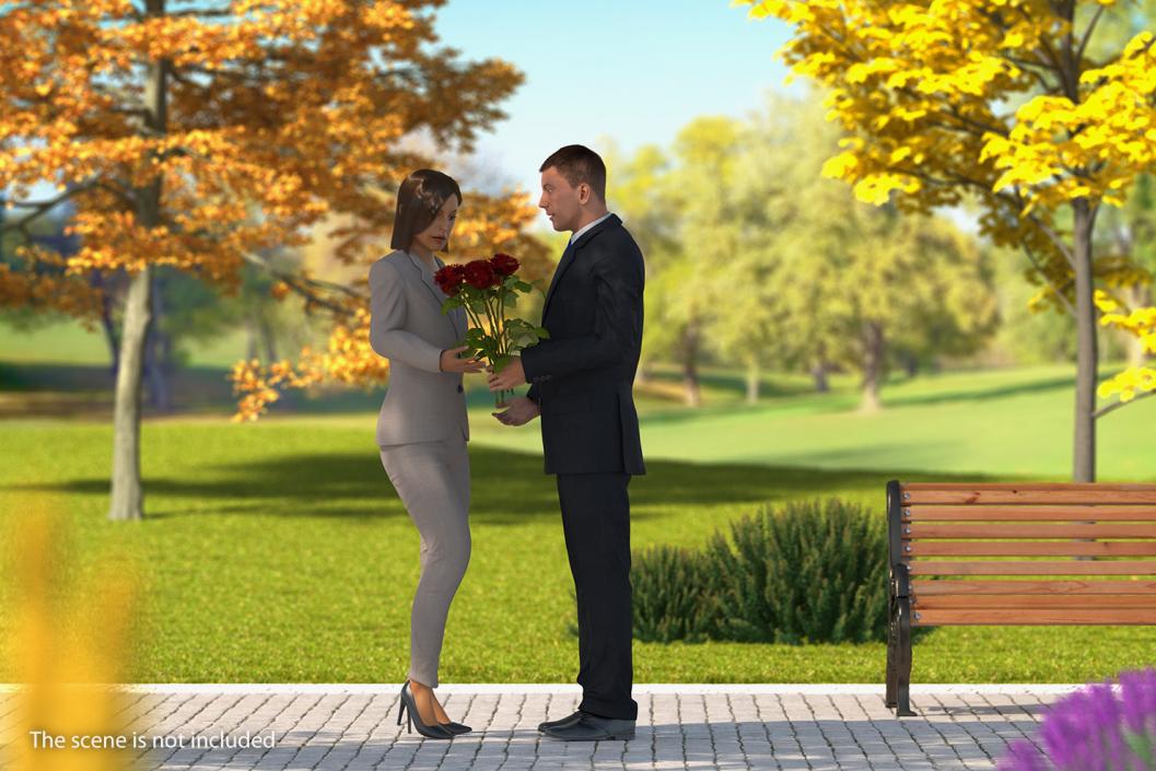 3D Rigged Man and Woman With Roses