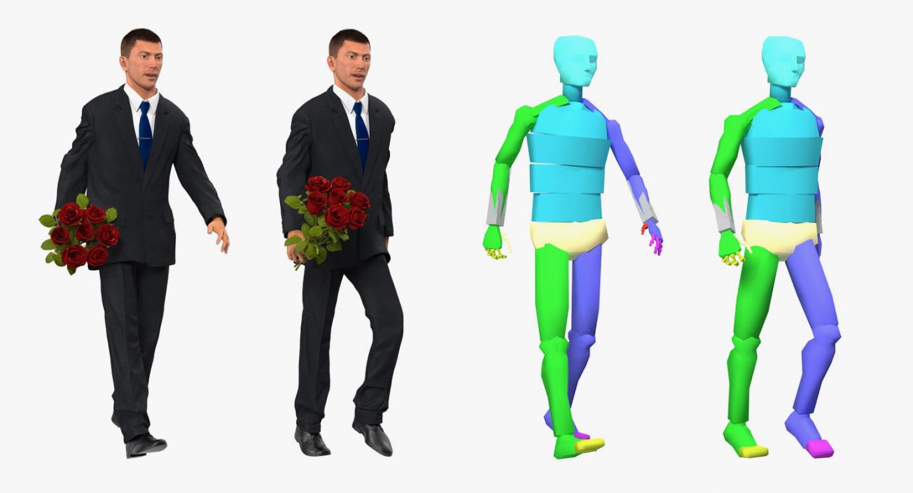 3D Rigged Man and Woman With Roses