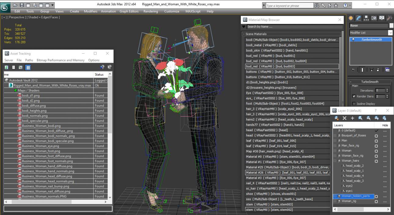 3D Rigged Man and Woman With Roses