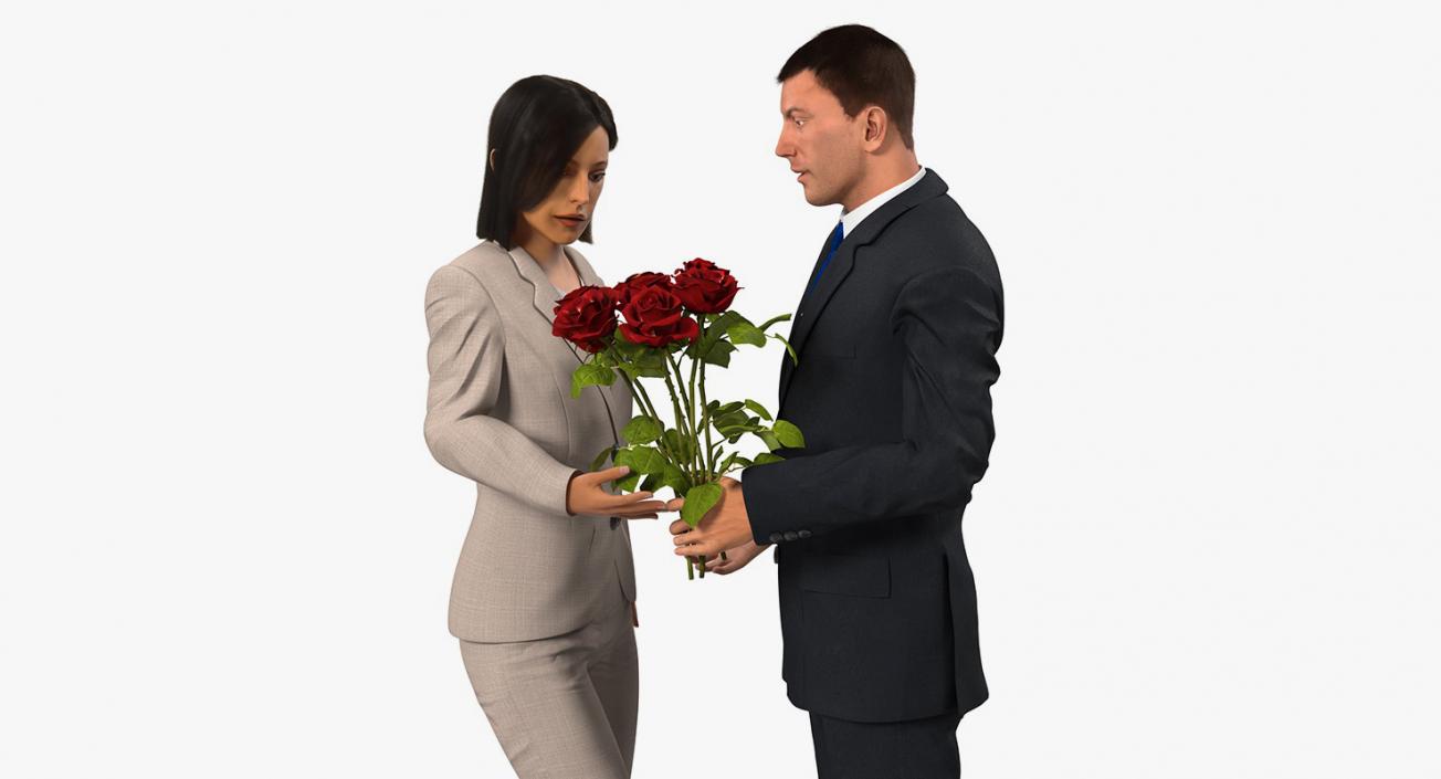 3D Rigged Man and Woman With Roses