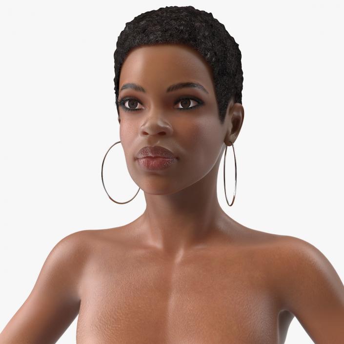 Nude Light Skin Black Woman T Pose 3D model