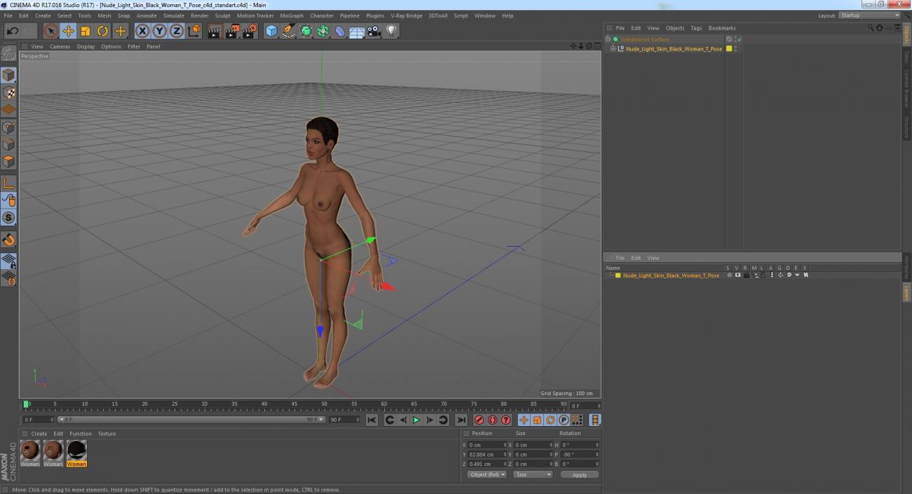 Nude Light Skin Black Woman T Pose 3D model