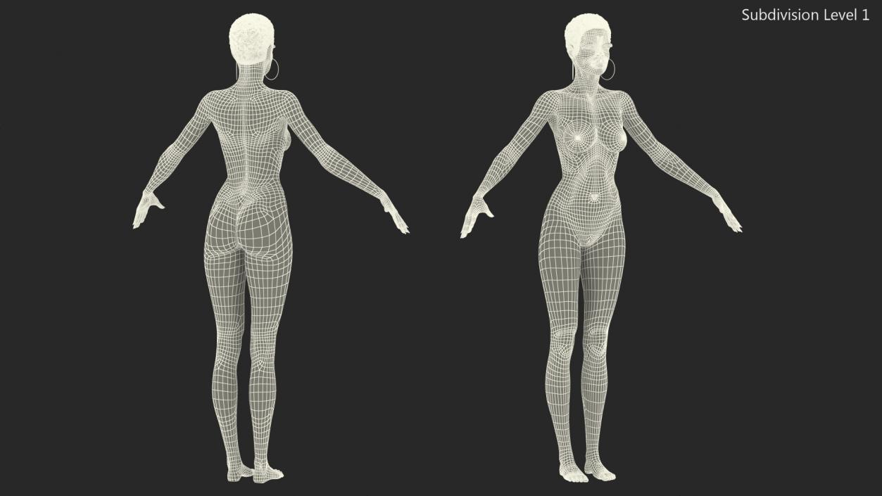 Nude Light Skin Black Woman T Pose 3D model