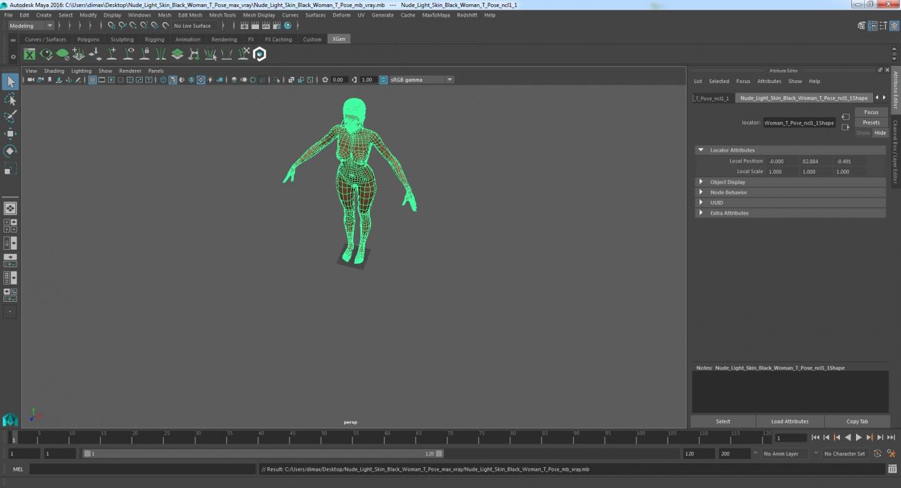 Nude Light Skin Black Woman T Pose 3D model