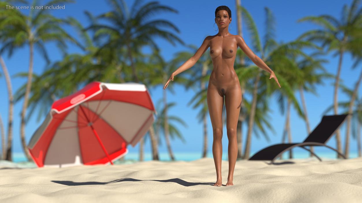 Nude Light Skin Black Woman T Pose 3D model