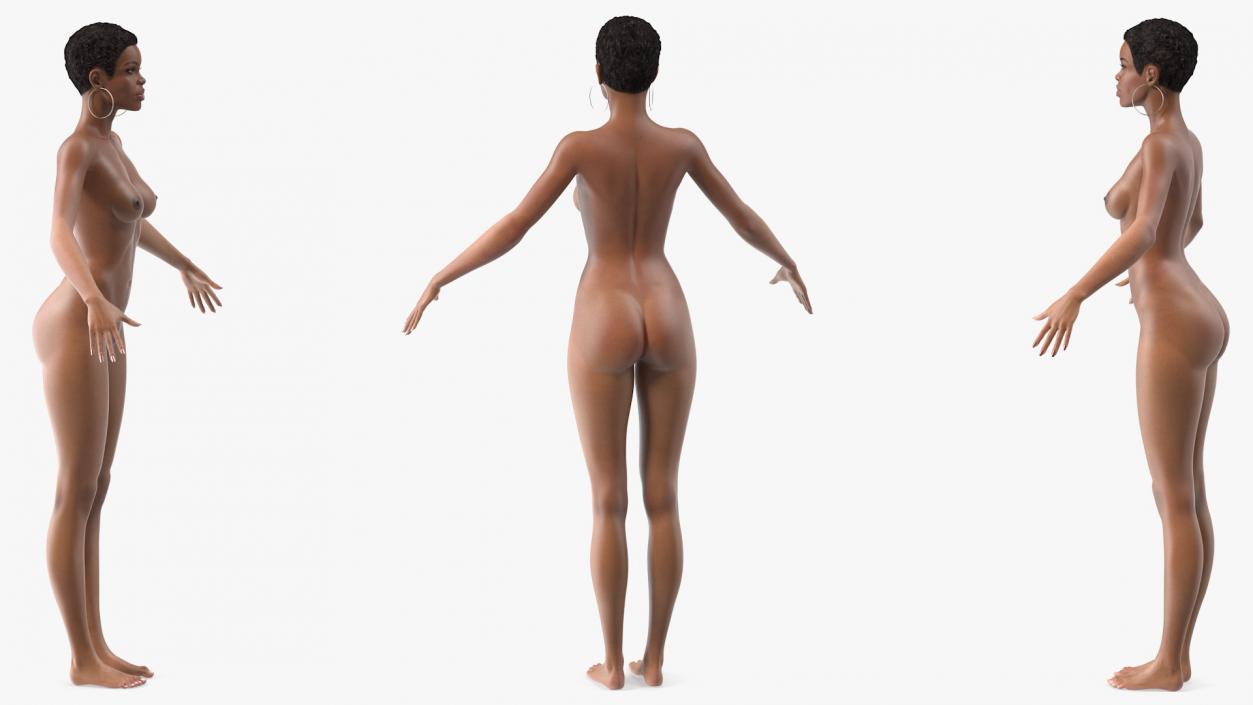 Nude Light Skin Black Woman T Pose 3D model