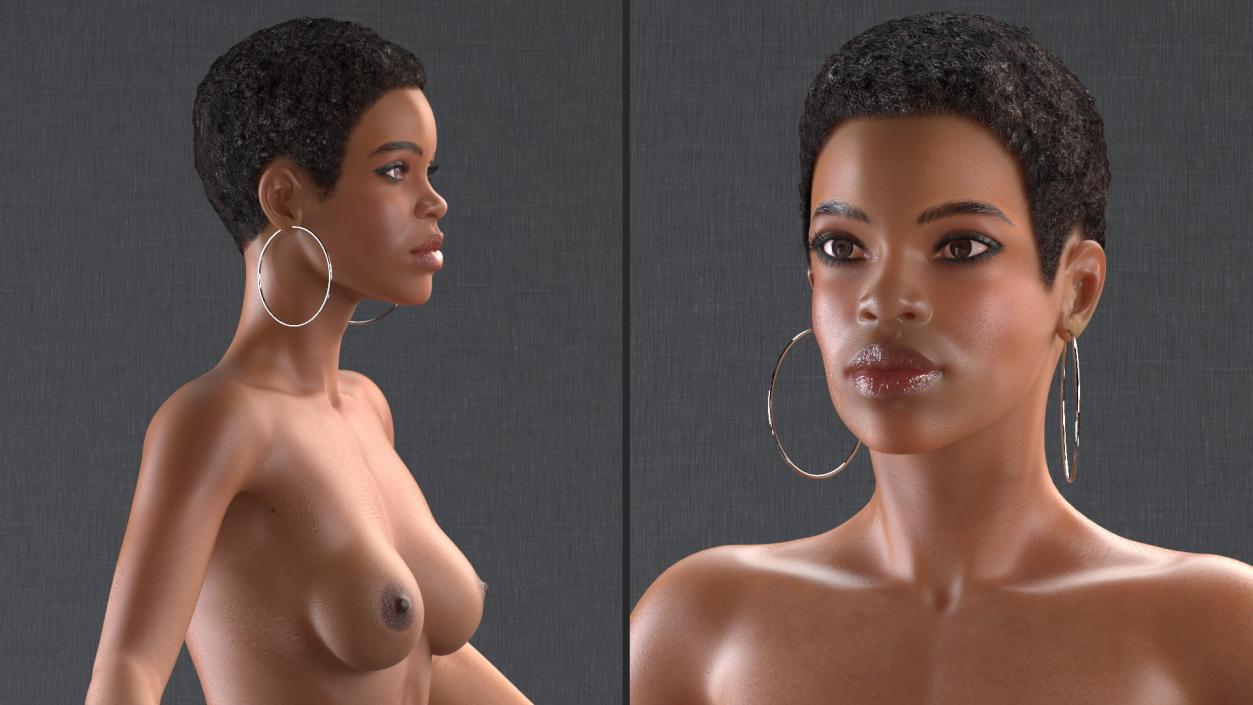 Nude Light Skin Black Woman T Pose 3D model