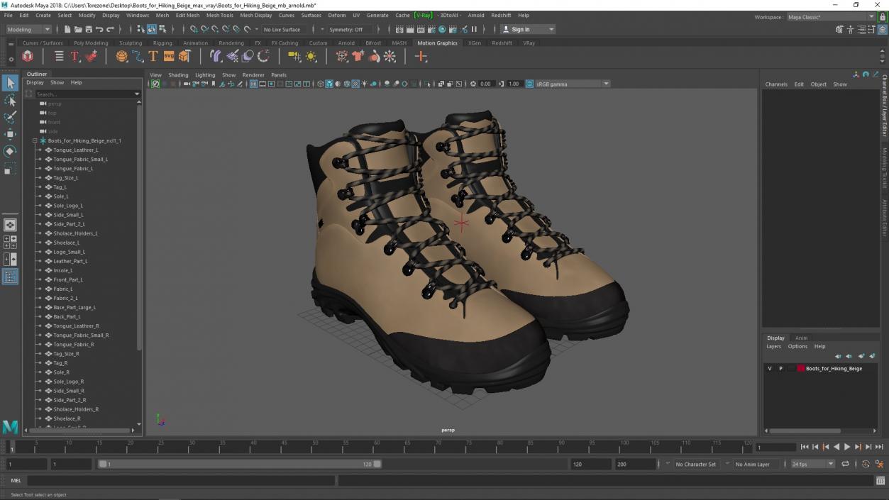 Boots for Hiking Beige 3D