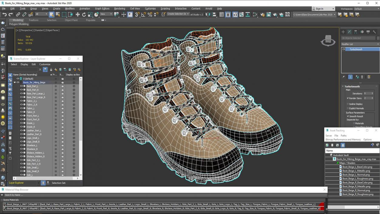 Boots for Hiking Beige 3D