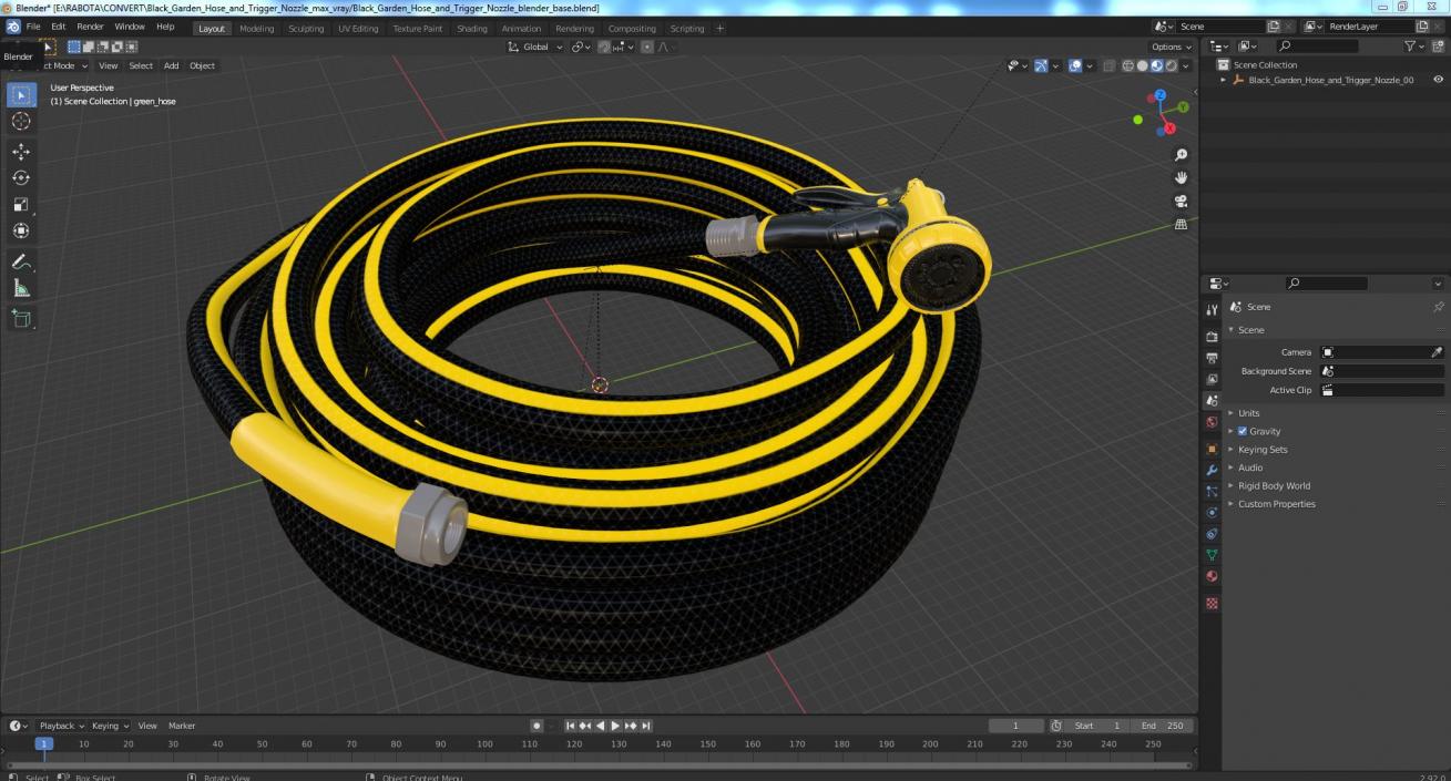 3D Black Garden Hose and Trigger Nozzle