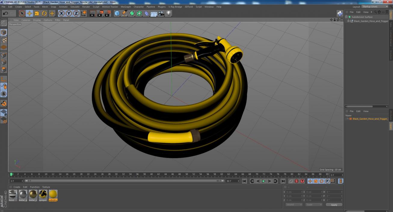 3D Black Garden Hose and Trigger Nozzle