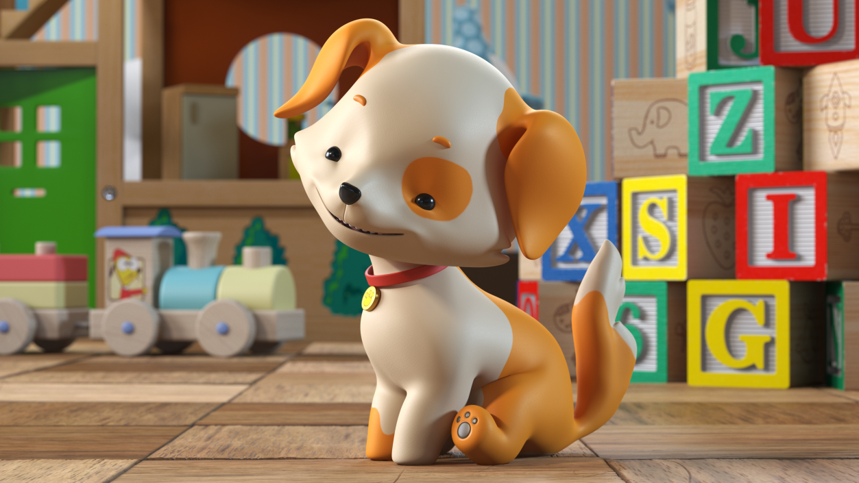 3D model Cartoon Puppy Dog Sitting Pose