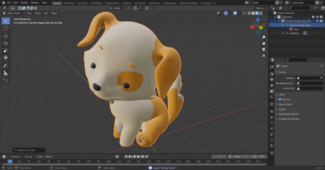 3D model Cartoon Puppy Dog Sitting Pose