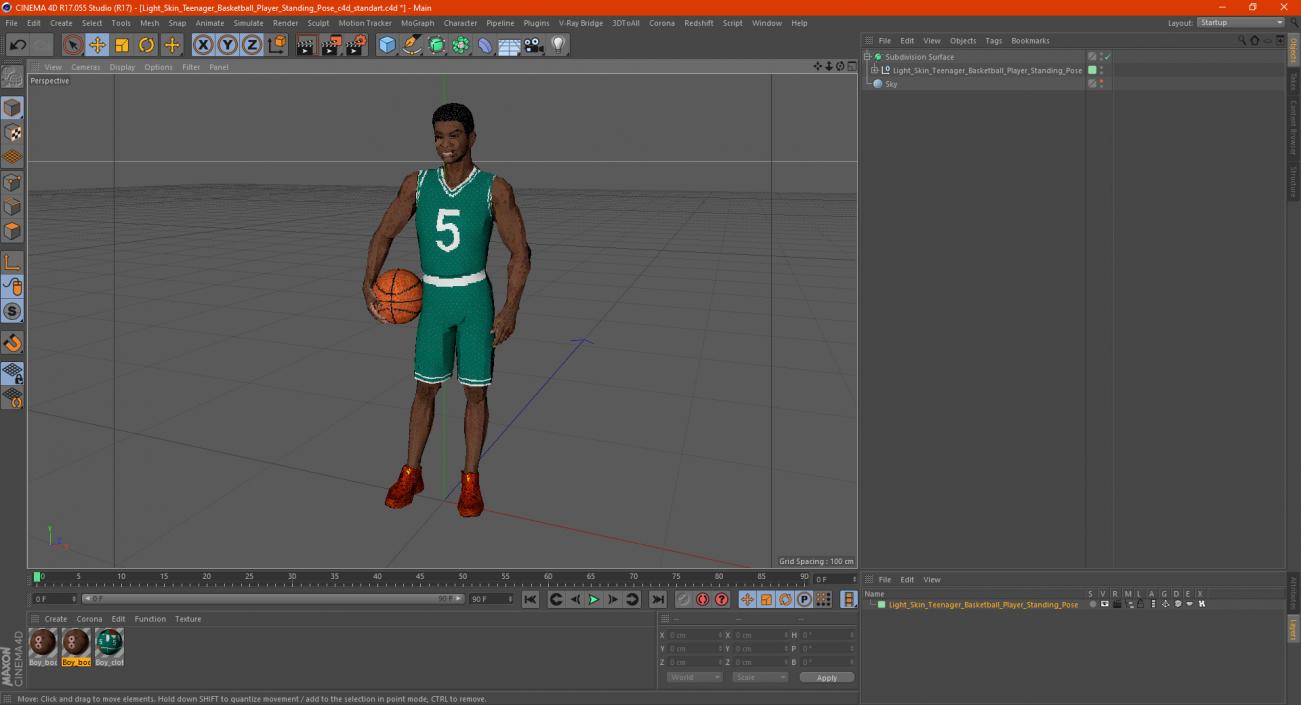 3D Light Skin Teenager Basketball Player Standing Pose