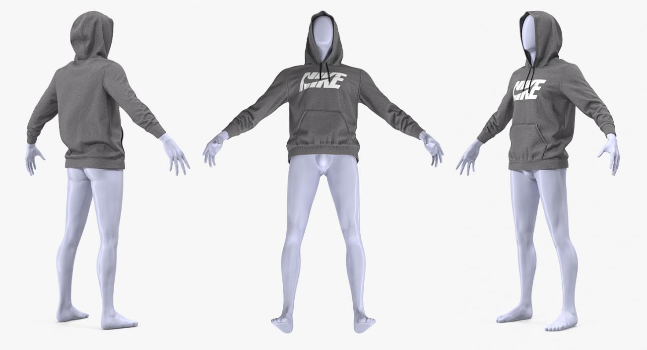 3D Grey Hoodie Nike Raised Hood on Mannequin