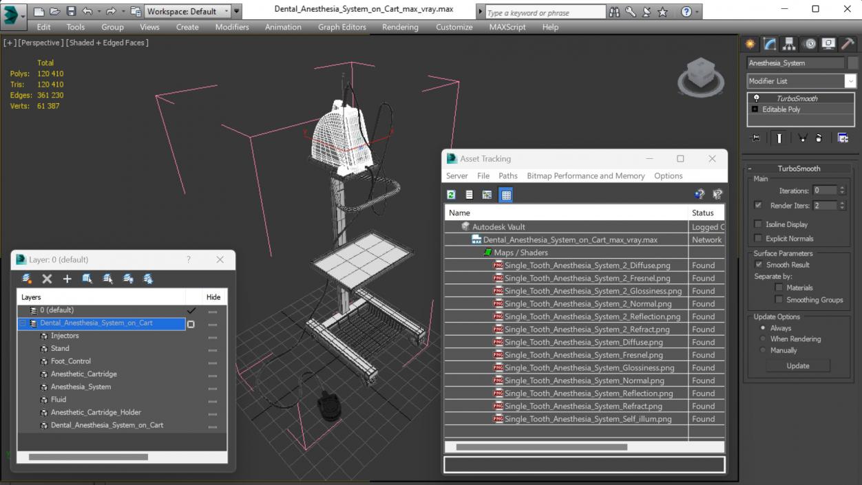 Dental Anesthesia System on Cart 3D