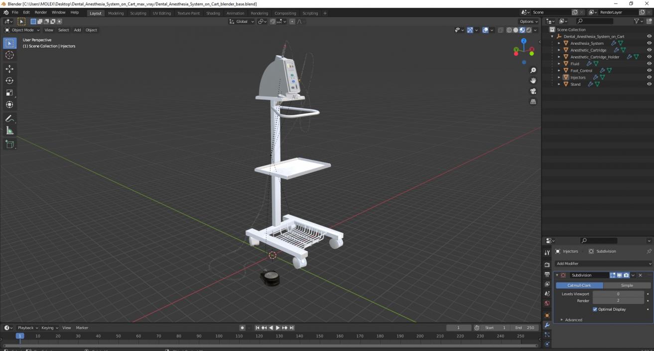 Dental Anesthesia System on Cart 3D