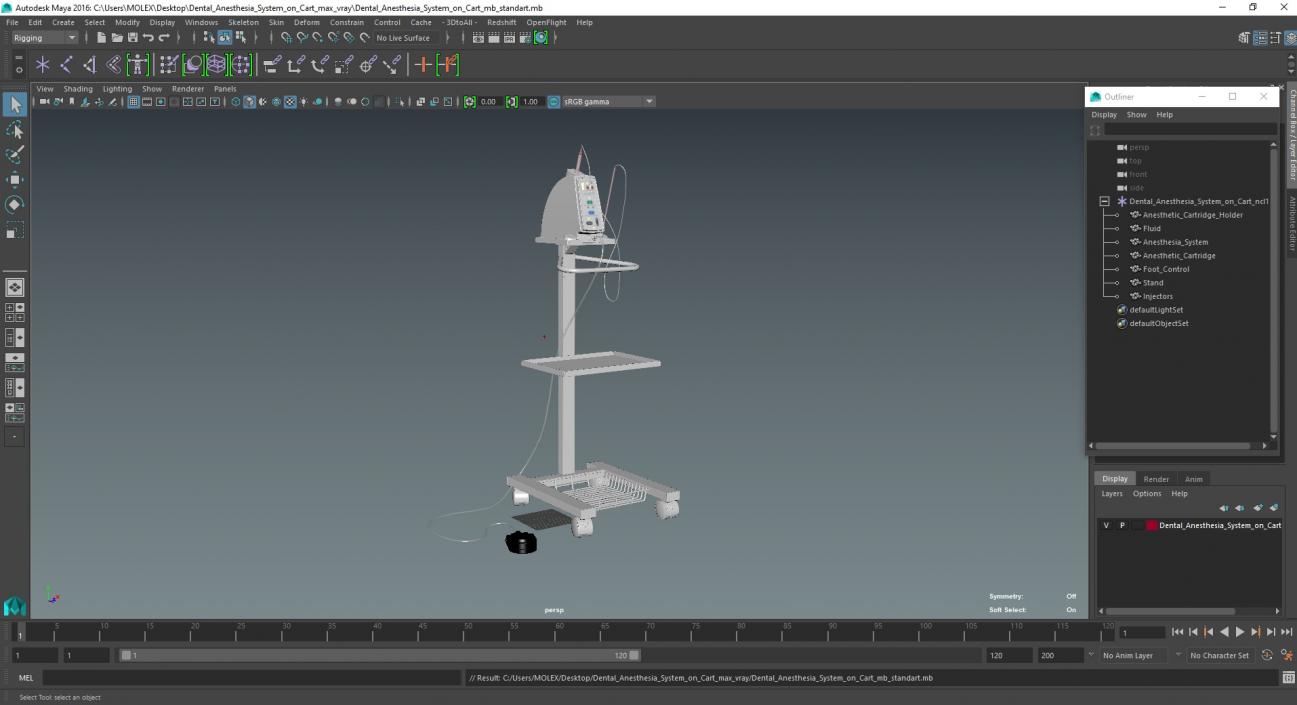 Dental Anesthesia System on Cart 3D