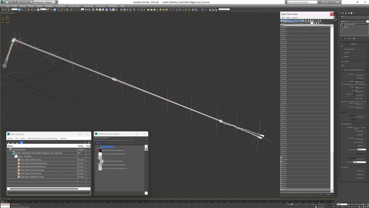 3D model Leather Bullwhip Coiled Black Rigged for Cinema 4D