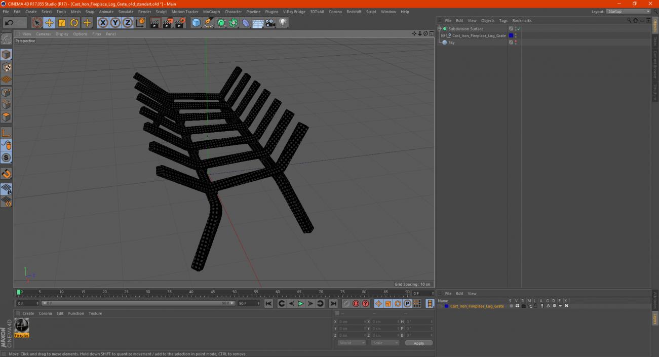 Cast Iron Fireplace Log Grate 3D model