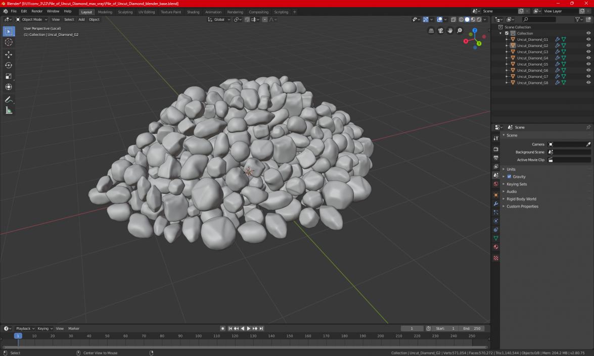 3D Pile of Uncut Diamond