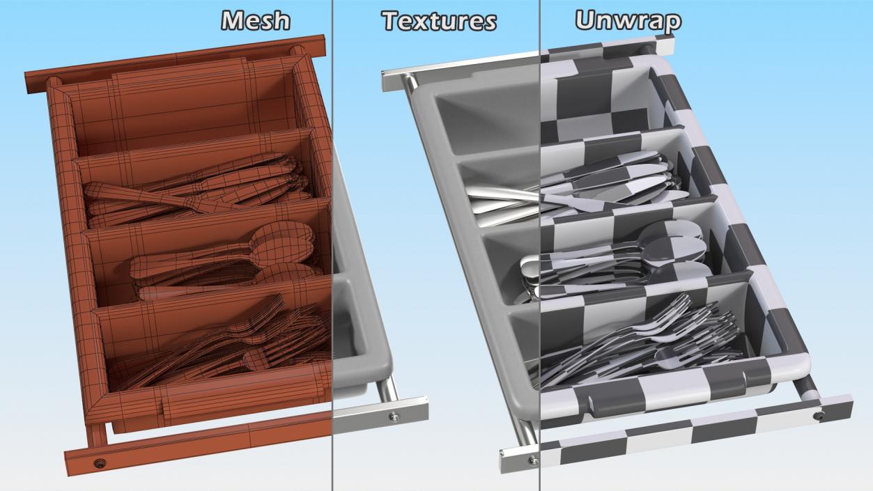 3D Tray with Cutlery Utensils