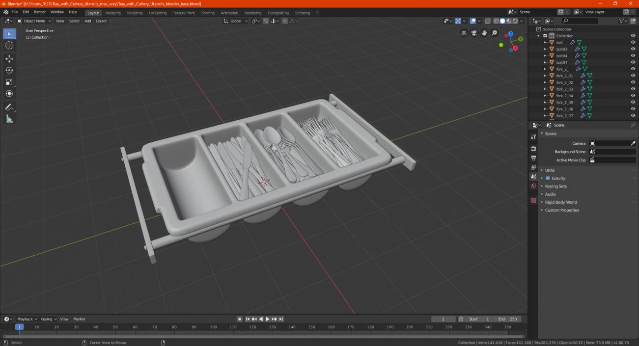 3D Tray with Cutlery Utensils