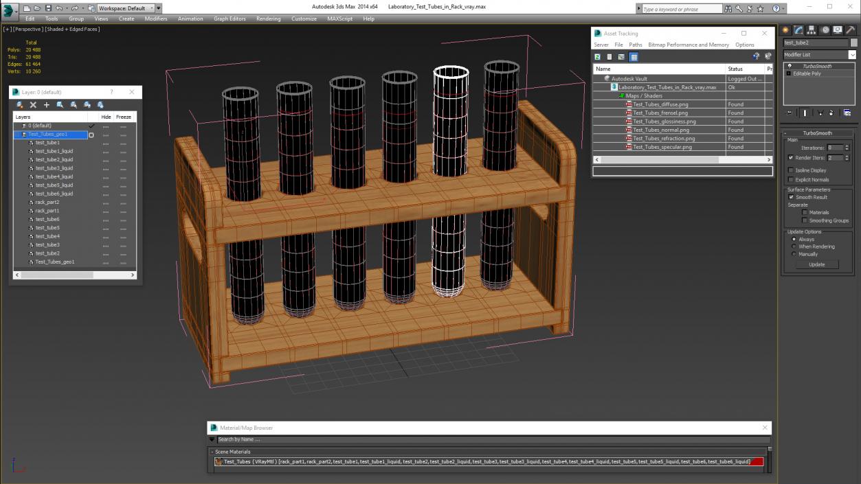 Laboratory Test Tubes in Rack 3D model